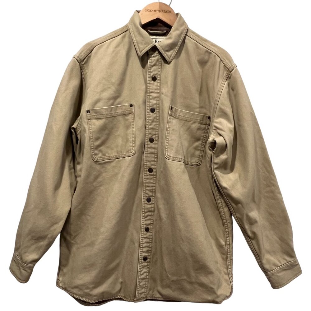 LL Bean Cotton Canvas Flannel Lined Work Shirt, Khaki, M